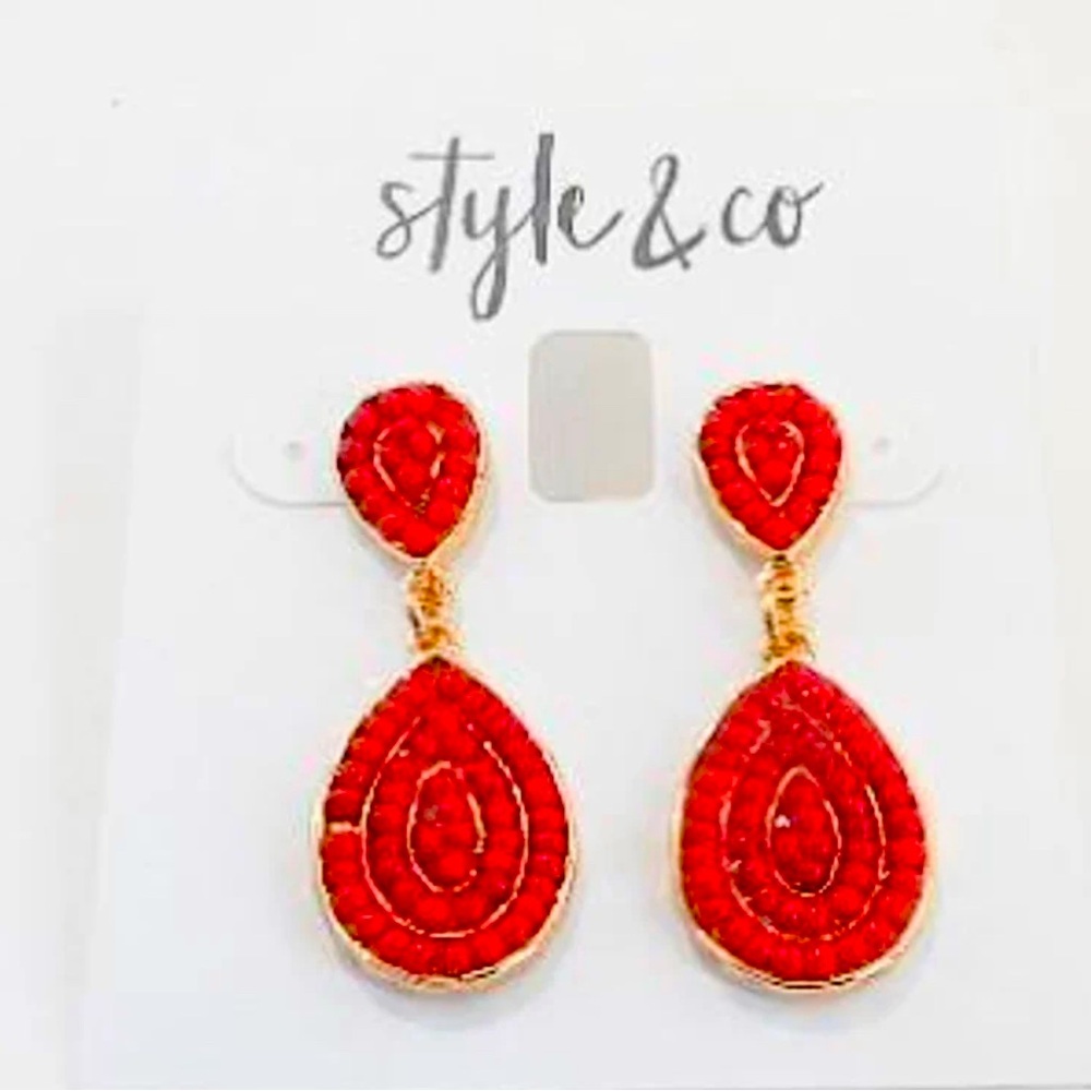 Style & Co. Red and Gold Teardrop Earrings